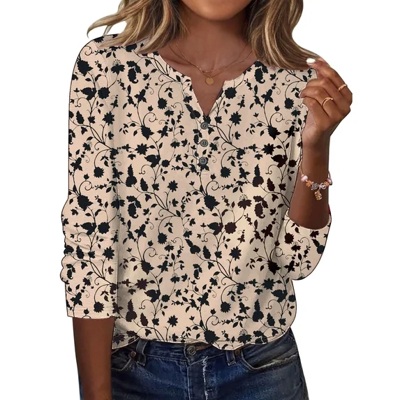 Fantaslook Henley Long Sleeve Shirts for Women Casual V Neck Fall Tops Dressy Work Blouses