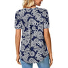 MOSHU T-shirts for Women Pleated Printed Short Sleeve Tunice Tops V Neck Summer Womens Shirts