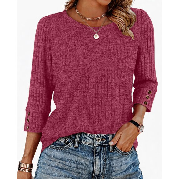 Fantaslook Womens 3/4 Sleeve Shirts with Buttons Dressy Casual Blouses Tunic Tops Fall Clothes