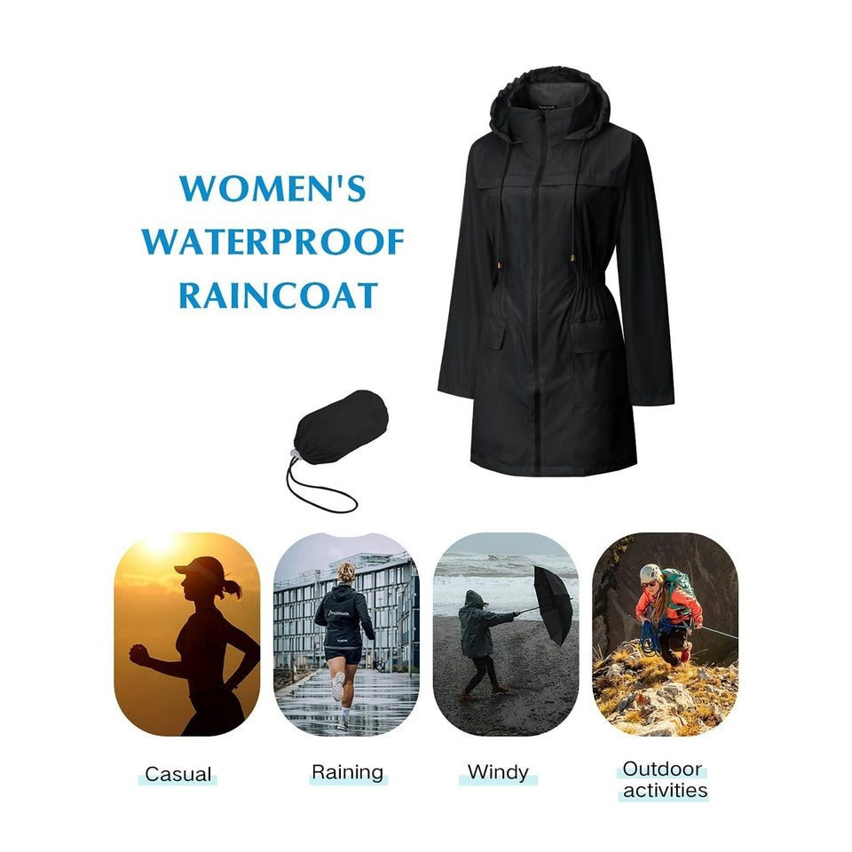 Rosvigor Womens Lightweight Raincoat Waterproof Jackets Woman Long Windbreaker Hooded Jacket with Pockets