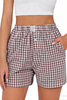 Fantaslook Plaid Shorts for Women Button Gingham Shorts Summer Lounge Boxers Beach Shorts Pants with Pocket