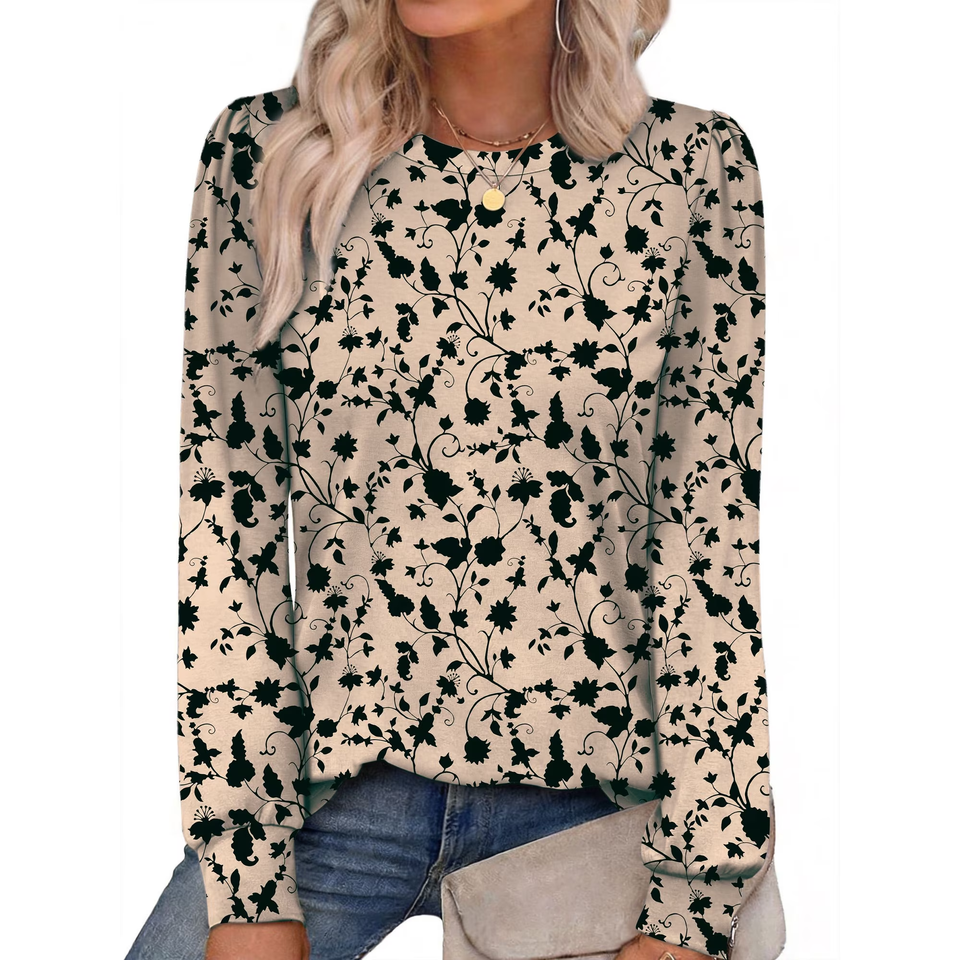 Fantaslook Plus Size Womens Long Sleeve Shirts Fall Tunic Tops Casual Crewneck Floral Blouses