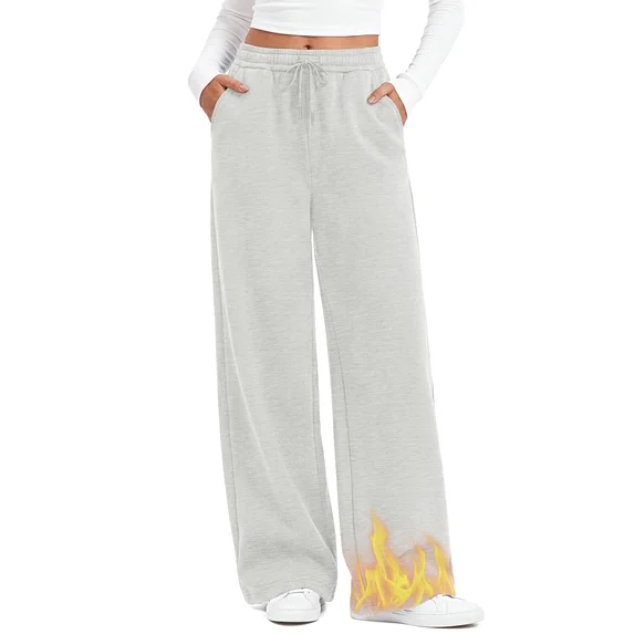 Fantaslook Womens Sweatpants Baggy Fleece Lined Wide Leg Sweatpants Drawstring Warm Lounge Pants with Pockets