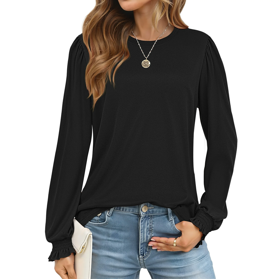 Fantaslook Blouses for Women Dressy Puff Sleeve Tunic Tops Casual Fall Shirts