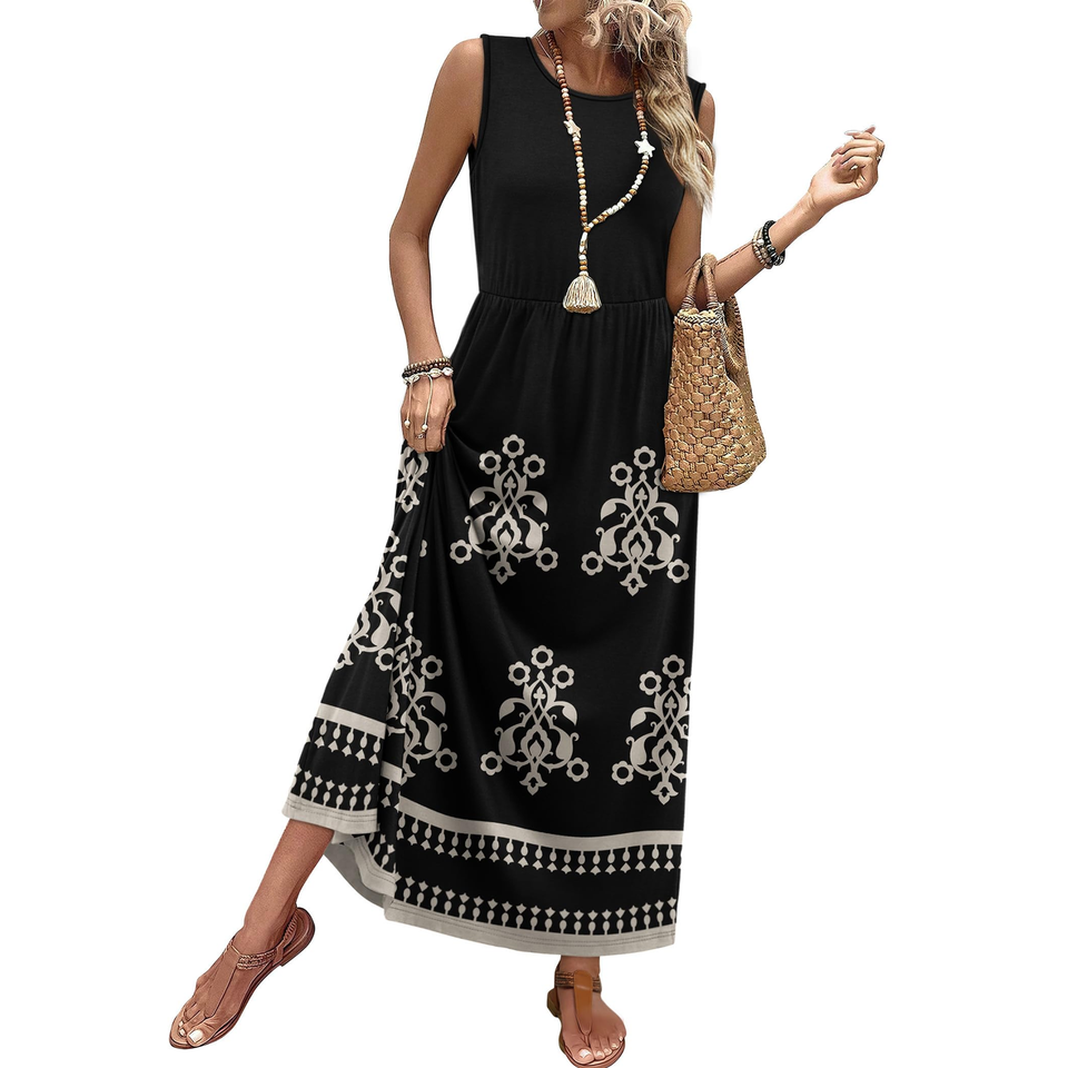Fantaslook Summer Dresses for Women Sleeveless Casual Long Dress Beach Vacation Sundresses with Pockets