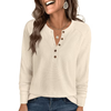 Fantaslook Waffle Long Sleeve Shirts for Women Button Up V Neck Henley Blouses Dressy Casual Fall Tops