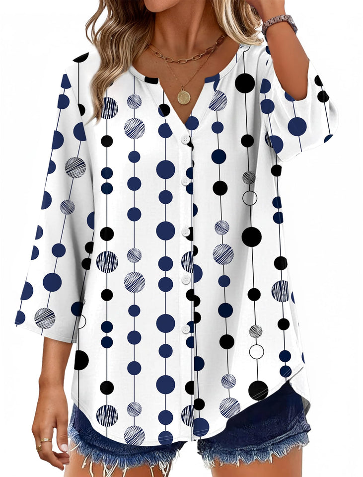 Fantaslook Womens Button Down Shirts V Neck Long Sleeve Shirt Cotton Linen Printed Blouses Dressy Casual Fall Tops