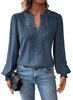 Fantaslook Blouses for Women Lace V Neck Long Sleeve Blouse Chiffon Pom Pom Shirt Dressy Casual Fall Tops
