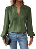 Fantaslook Blouses for Women Lace V Neck Long Sleeve Blouse Chiffon Pom Pom Shirt Dressy Casual Fall Tops