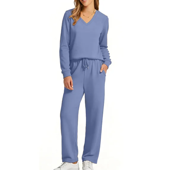 Fantaslook Two Piece Sets for Women Fall Outfits Long Sleeve Tops Wide Leg Pants Lounge Matching Sets Vacation Travel Outfits
