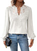Fantaslook Blouses for Women Lace V Neck Long Sleeve Blouse Chiffon Pom Pom Shirt Dressy Casual Fall Tops
