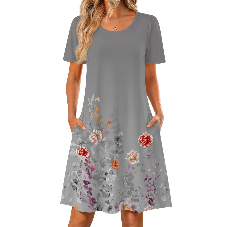 Fantaslook Boho Summer Dresses for Women Casual Short Sleeve T Shirt Dress with Pockets Beach Vacation Clothes