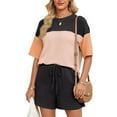 Fantaslook Color Block Two Piece Sets for Women Texture Crew Neck Short Sleeve Tops and Shorts Outfits Loungewear with Pocket