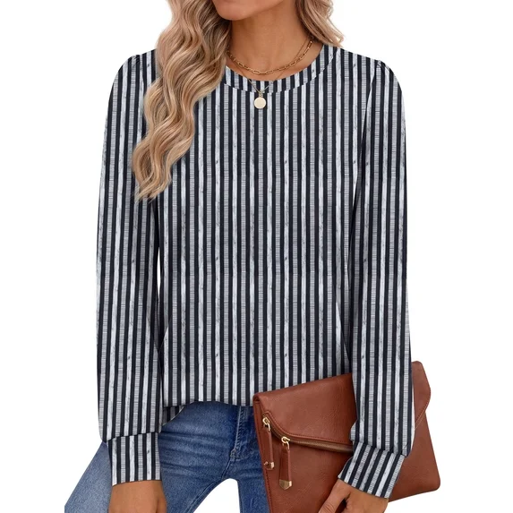 Fantaslook Womens Long Sleeve Shirts Fall Tunic Tops Casual Crewneck Floral Blouses