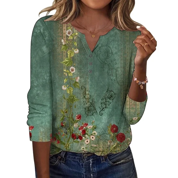 Fantaslook Henley Long Sleeve Shirts for Women Casual V Neck Fall Tops Dressy Work Blouses
