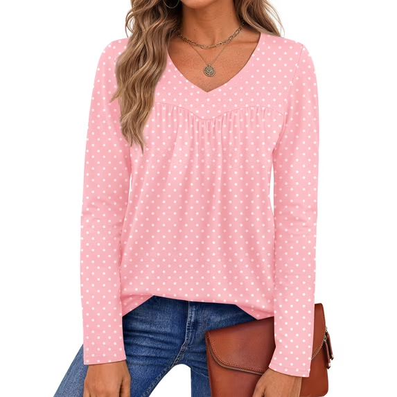 Fantaslook Womens Tops Dressy Casual Pleated Blouses V Neck Long Sleeve Shirts Fall Tunic Tops