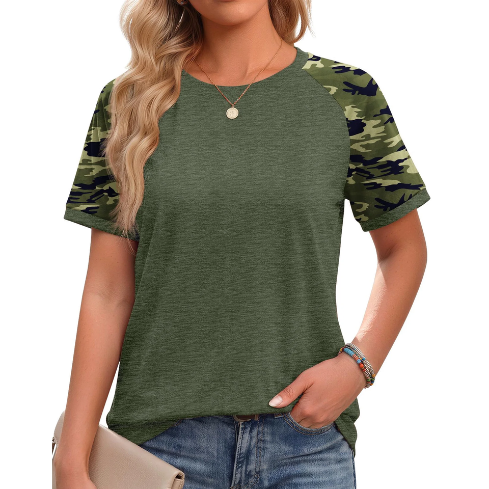 Fantaslook Color Block T Shirts for Women Crewneck Short Sleeve Tops Summer Blouses Fashion Clothes