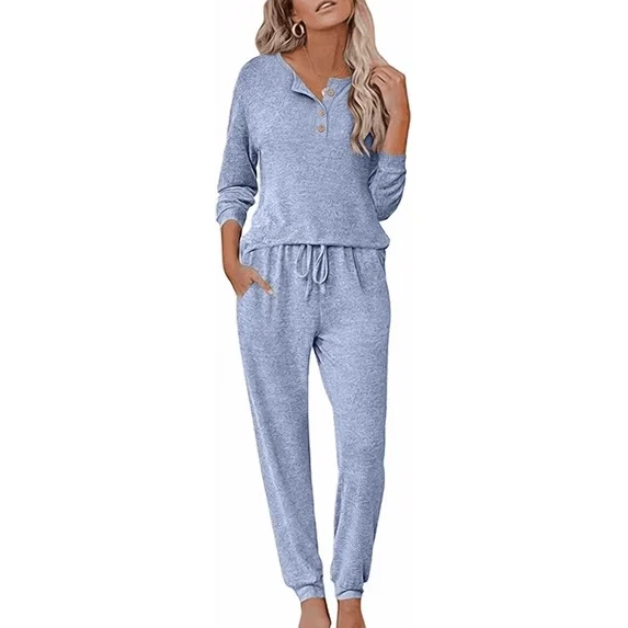 Fantaslook Womens Pajamas Sets Long Sleeve Matching Lounge Set Fall Travel Outfits Jogger Sweatsuits with Pocket Button Down Sleepwear