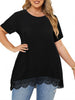 WellSize Women Plus Size Tops Casual Lace Tunic Blouse Summer Crew Neck Short Sleeve Shirts