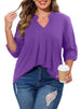 WellSize Plus Size Blouse for Women Dressy Pleated Tunic Tops Roll Up 3/4 Sleeve Shirts