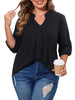 WellSize Plus Size Blouse for Women Dressy Pleated Tunic Tops Roll Up 3/4 Sleeve Shirts