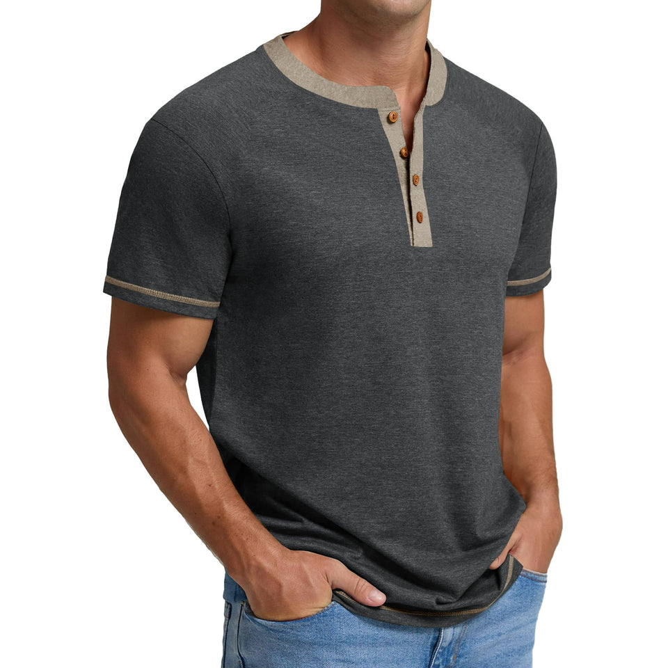 GENTS BLISS Henley Men Shirts Short Sleeve T-shirts for Men Crew Neck Color Block Men Shirts