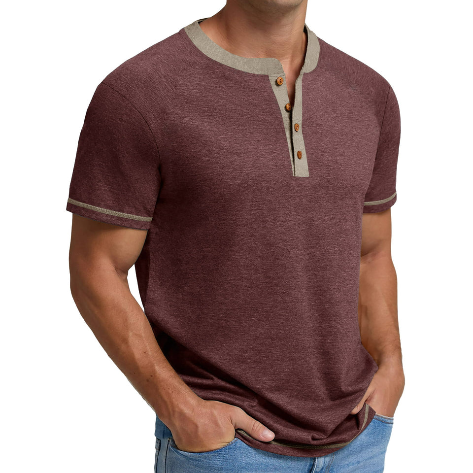 GENTS BLISS Henley Men Shirts Short Sleeve T-shirts for Men Crew Neck Color Block Men Shirts