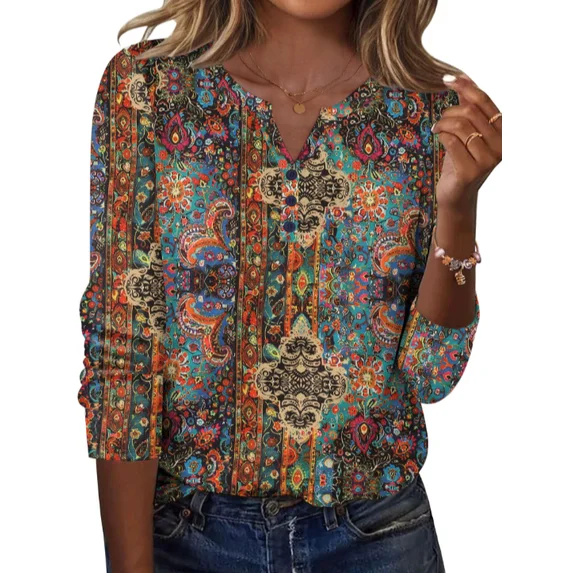 Fantaslook Henley Long Sleeve Shirts for Women Casual V Neck Fall Tops Dressy Work Blouses