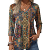 Fantaslook 3/4 Length Sleeve Womens Tops Dressy Casual Boho Blouses V Neck Pleated Tunic Tops Work Shirts