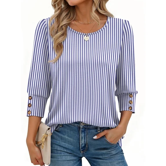 Fantaslook Womens Tops 3/4 Sleeve with Buttons Dressy Casual Blouses Summer Shirts Beach Vacation Trendy Clothes