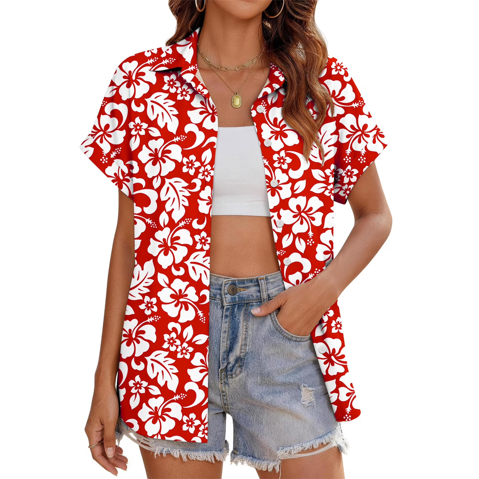 Fantaslook Hawaiian Button Down Shirts for Women Casual Short Sleeve Floral Print Blouses Summer Tops