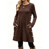 Fantaslook Long Sleeve Womens Dresses Crew Neck Buttons Tunic Dress with Pockets