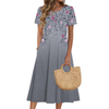 Fantaslook Pleated Summer Dresses for Women Short Sleeve A Line Midi Dress Flowy Floral Sundress Casual Dress with Pockets