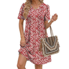 Fantaslook Summer Dresses for Women Short Sleeve Pleated V Neck Dress A Line Casual Tunic Dresses with Pockets