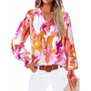 Fantaslook Floral V Neck Blouses for Women Loose Lined Flowy Shirts Trendy Smocked Cuff Long Sleeve Tops