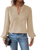 Fantaslook Blouses for Women Lace V Neck Long Sleeve Blouse Chiffon Pom Pom Shirt Dressy Casual Fall Tops