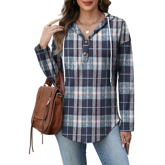 Fantaslook V Neck Button Sweatshirt for Women Pullover Long Sleeve Shirts Fall Fashion Tunic Tops