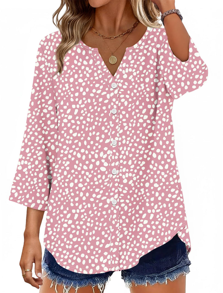Fantaslook Womens Button Down Shirts V Neck Long Sleeve Shirt Cotton Linen Printed Blouses Dressy Casual Fall Tops