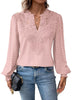 Fantaslook Blouses for Women Lace V Neck Long Sleeve Blouse Chiffon Pom Pom Shirt Dressy Casual Fall Tops