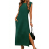Fantaslook Womens Summer Maxi Dress Round Neck Sleeveless Sundress Loose Split Wrinkle-Free Long Dresses with Pockets