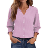 Fantaslook Plaid Button Down Shirts for Women 3/4 Sleeve V neck Work Shirt with Smocked Cuffs Dressy Cotton Blouses Tops