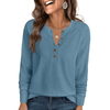 Fantaslook Waffle Long Sleeve Shirts for Women Button Up V Neck Henley Blouses Dressy Casual Fall Tops
