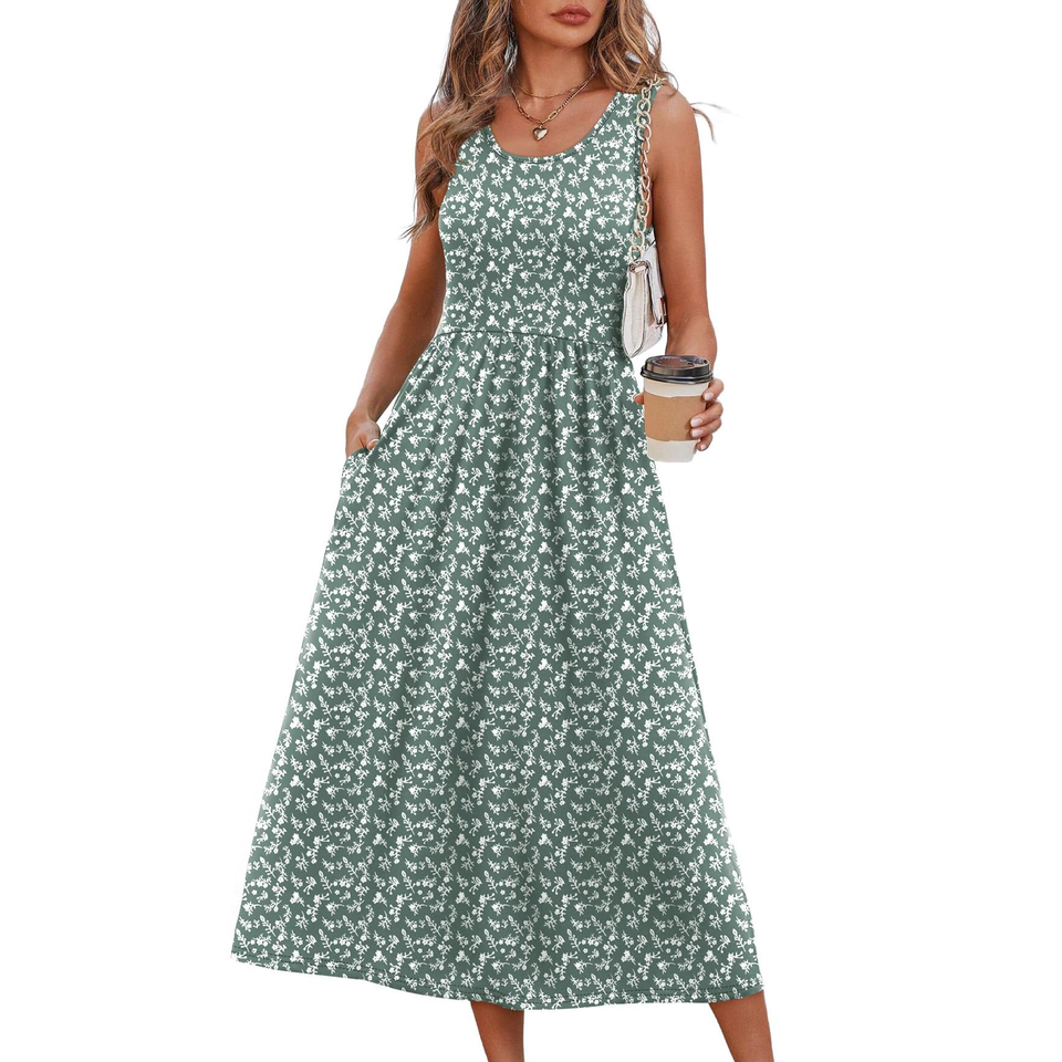 Fantaslook Summer Dresses for Women Sleeveless Casual Long Dress Beach Vacation Sundresses with Pockets
