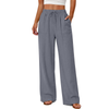 Fantaslook Linen Wide Leg Pants for Women Flowy Palazzo Drawstring Elastic Waist Trousers with Pockets Summer Beach Vacation Clothes