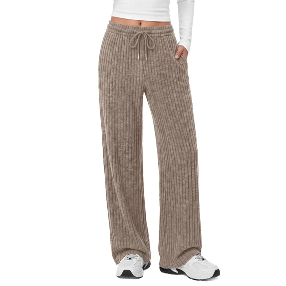 Fantaslook Fall Wide Leg Pants for Women Dressy Casual Lounge Pants Stretchy Elastic Drawstring Trousers with Pockets