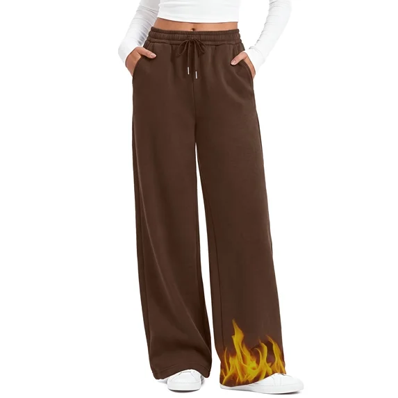 Fantaslook Womens Sweatpants Baggy Fleece Lined Wide Leg Sweatpants Drawstring Warm Lounge Pants with Pockets