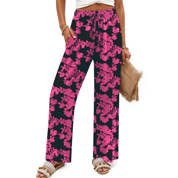 Fantaslook Womens Pants Casual Boho Palazzo Pants Wide Leg Lounge Pants Trousers with Pocket