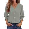 Fantaslook Plaid Button Down Shirts for Women 3/4 Sleeve V neck Work Shirt with Smocked Cuffs Dressy Cotton Blouses Tops