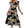 Fantaslook Summer Dresses for Women Ruffle Sleeve V Neck Midi Dresses Fashion Casual Flowy Vacation Sundress