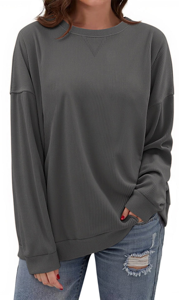 Fantaslook Textured Womens Sweatshirts Oversized Pullover Long Sleeve Tops Crew Neck Casual Shirts Basic Outfits